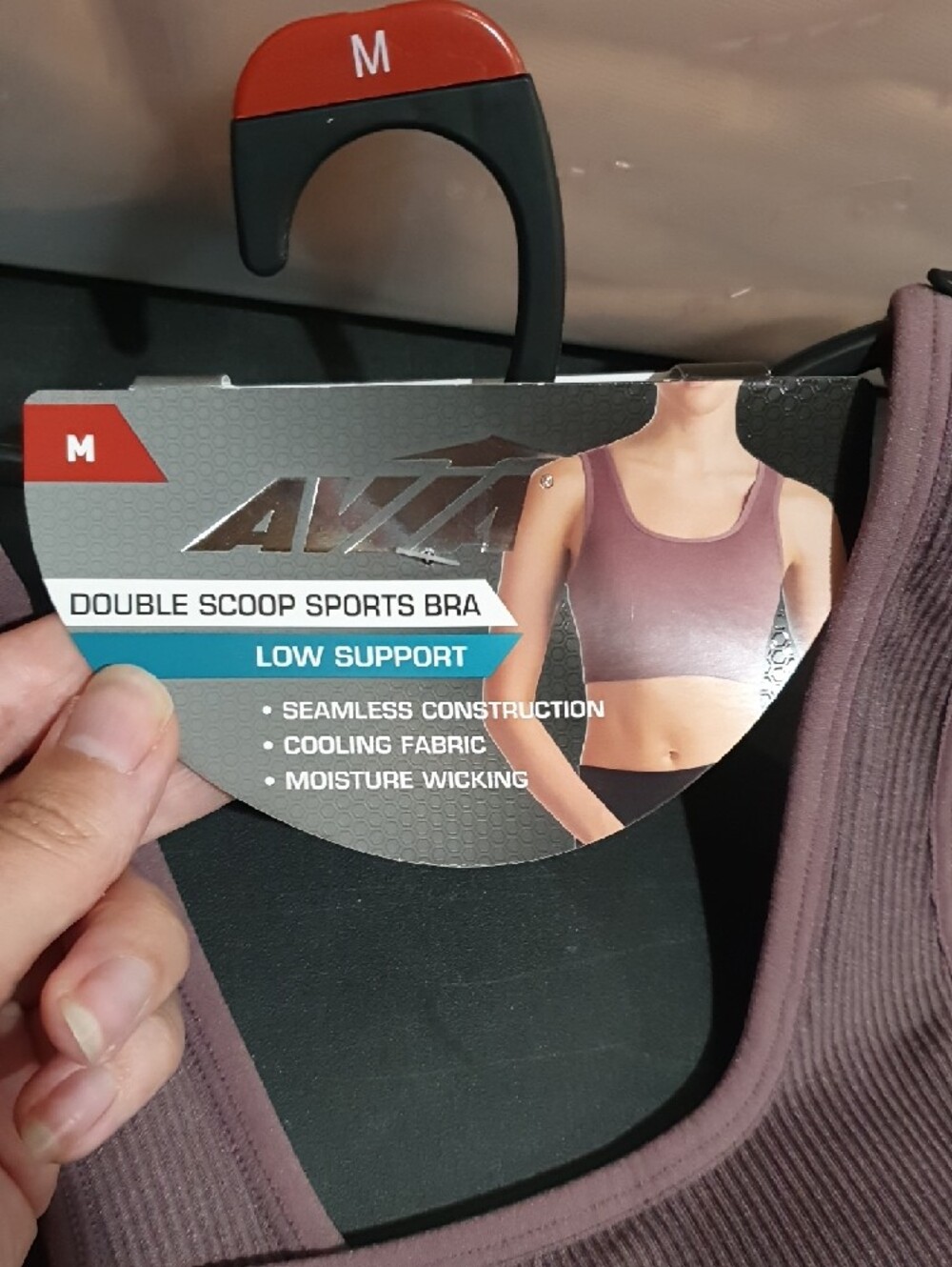 Avia Ribbed Double Scoop Sports Bra - Dusty Mauve and Light Periwinkle - Picture 2 of 5